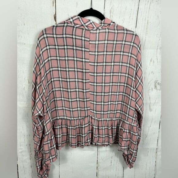 ‼️final must bundle‼️ Jun Ivy Blush Pink Checkered Blouse Shirt Ruffled - Picture 4 of 7